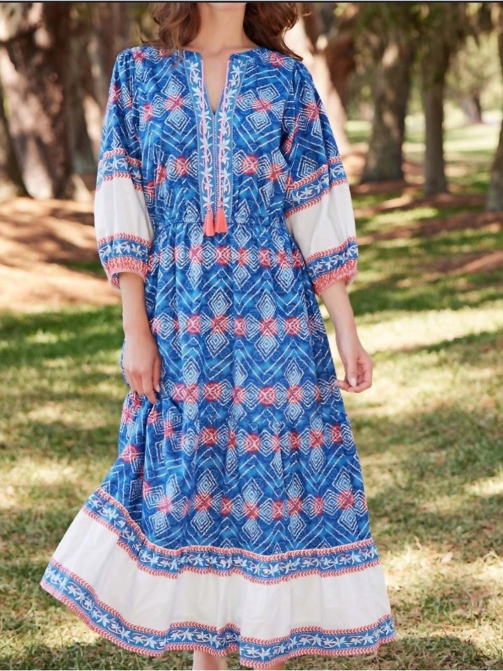 Hatley Celine Maxi Cotton  Dress with White and Red Accents